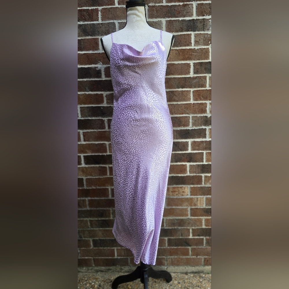Aaron & Amber Lavender Satin Slip Dress Midi Length Size S